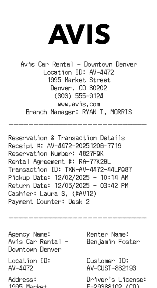Avis Receipt Logo