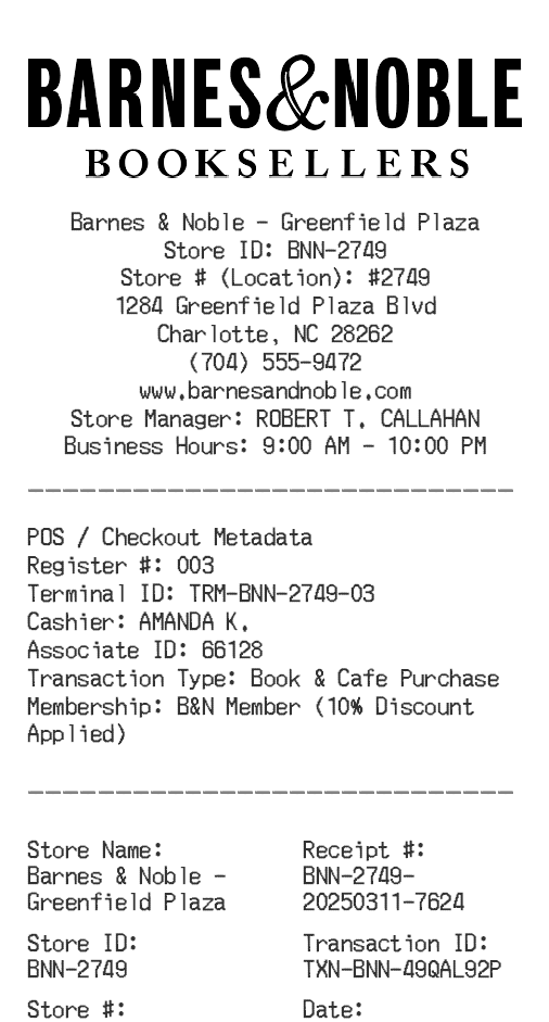 Barnes & Noble Receipt Logo