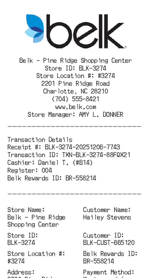 Belk Receipt Logo