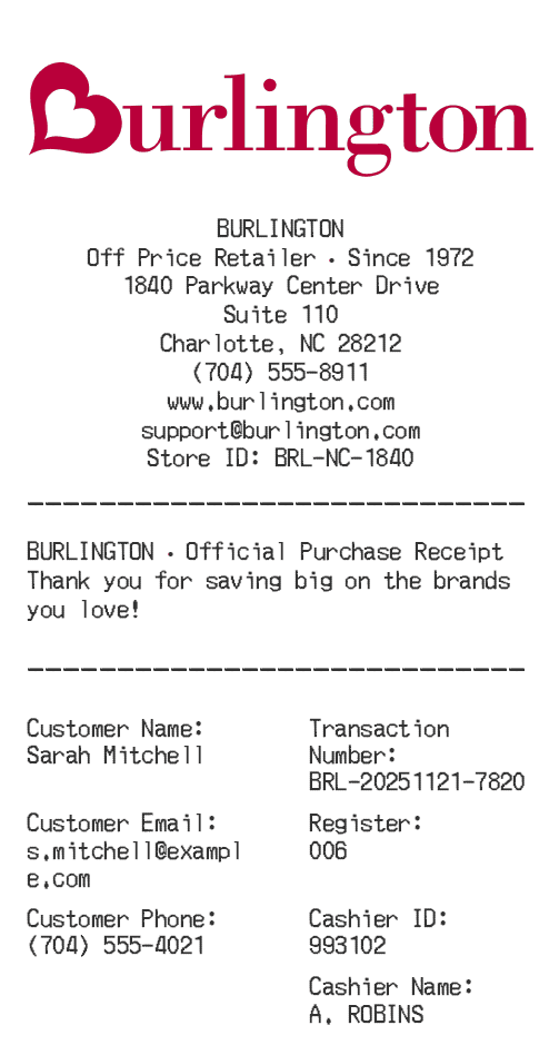 Burlington Receipt Logo