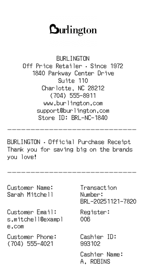 Burlington Receipt Logo