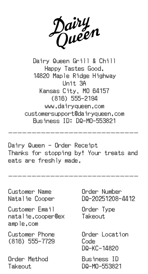 Dairy Queen Receipt Logo