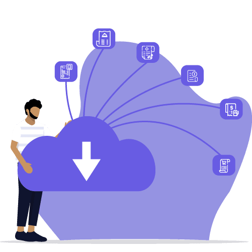 Person holding a document with cloud and arrows