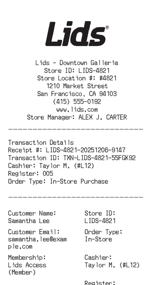 Lids Receipt Logo