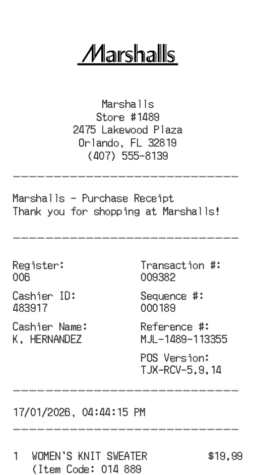 Marshalls Receipt Logo