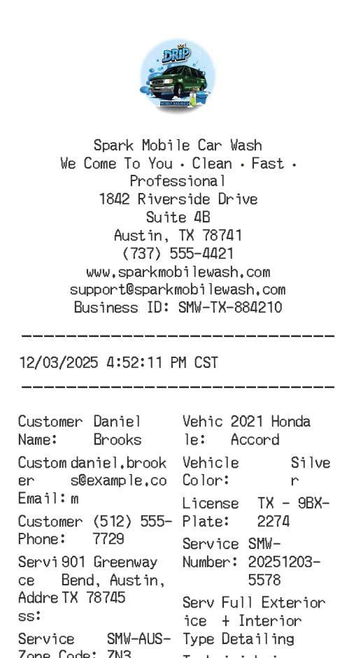 Mobile Car Wash Receipt Logo
