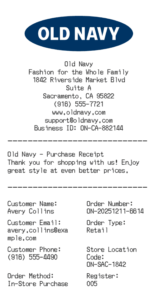 Old Navy Receipt Logo