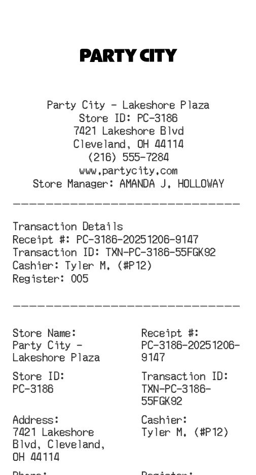 Party City Receipt Logo