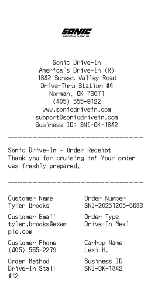Sonic Drive-In Receipt Logo