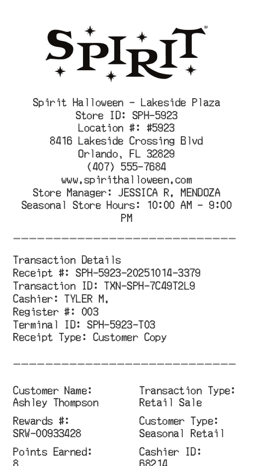 Spirit Halloween Receipt Logo