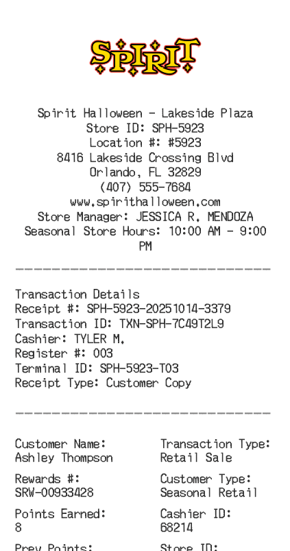 Spirit Halloween Receipt Logo