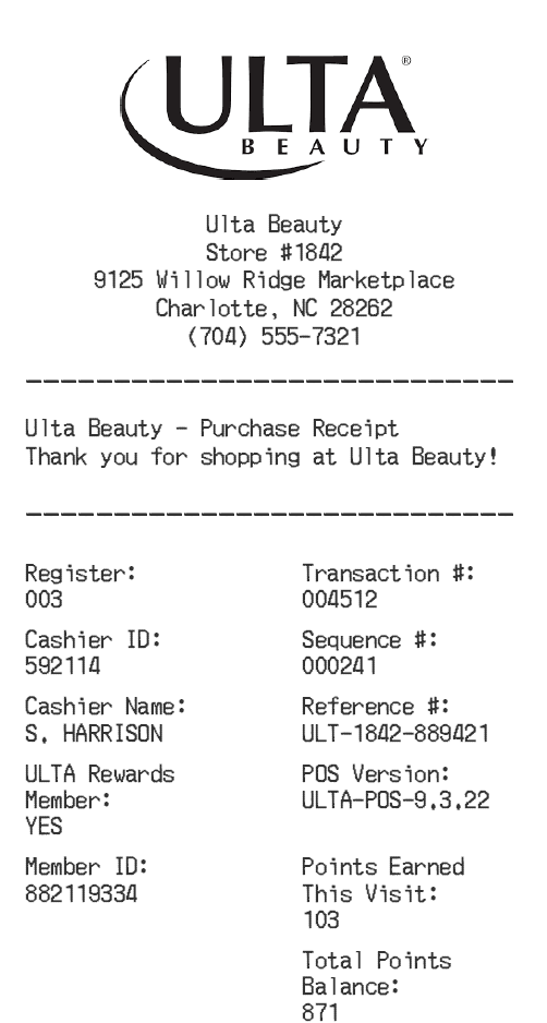 Ulta Receipt Logo