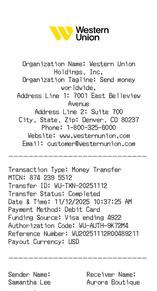 Western Union Receipt Logo