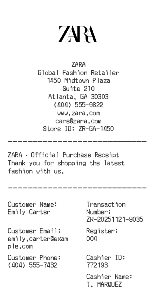 Zara Receipt Logo