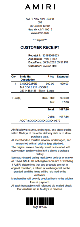 Amiri Receipt Logo