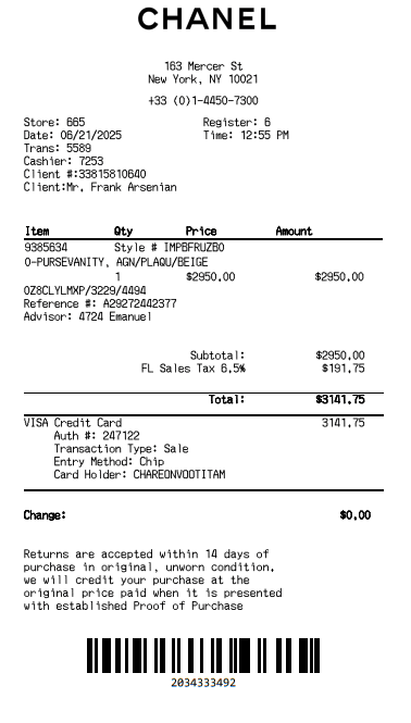 Chanel Receipt Logo