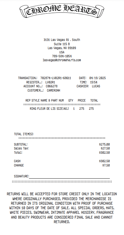 Chrome Hearts Receipt Logo