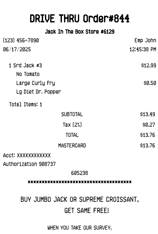 Jack In The Box Receipt Logo