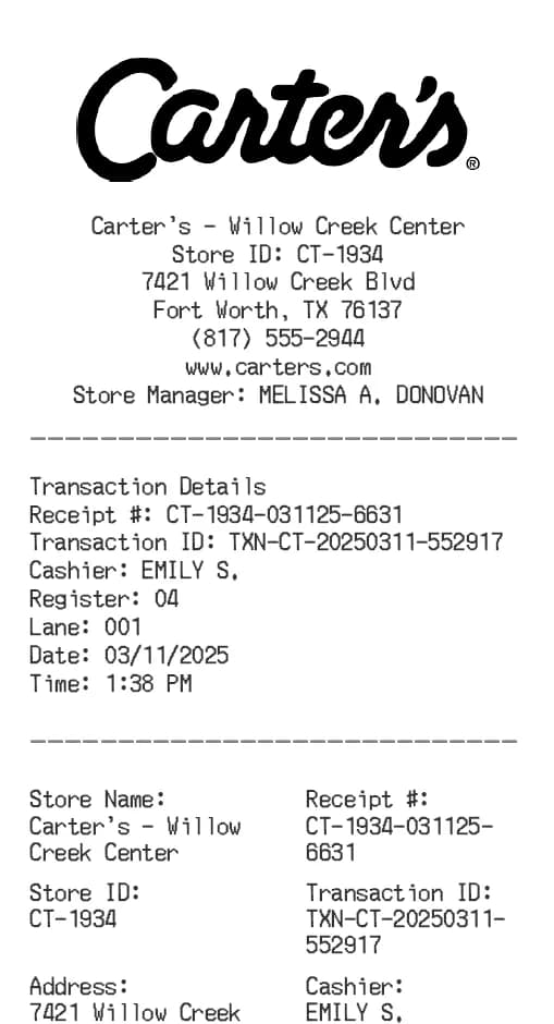 Carter's Receipt Logo
