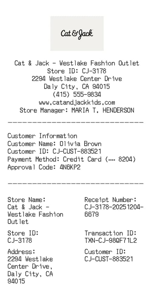Cat & Jack Receipt Logo