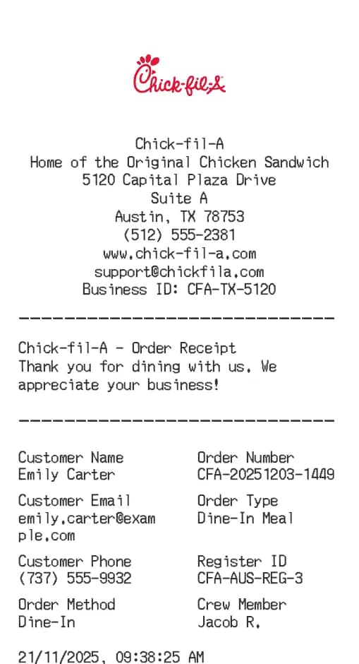 Chick-fil-A Receipt Logo