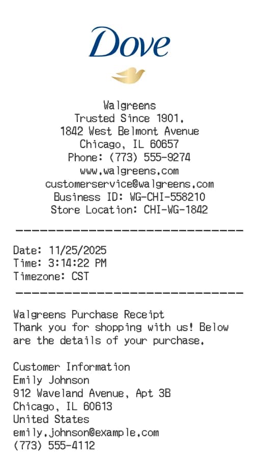 Dove Body Wash Receipt Logo