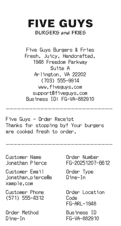 Five Guys Receipt Logo