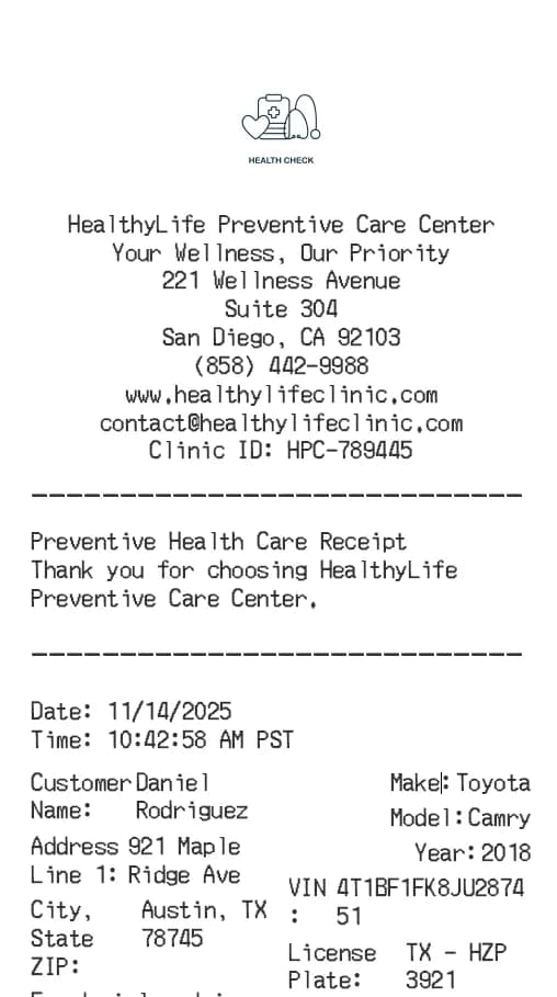 Preventive Health Checkup Receipt Logo