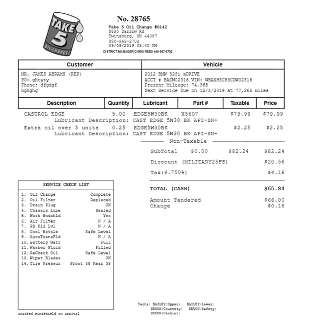 Oil Change Receipt Logo
