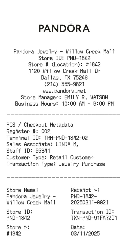 Pandora Receipt Logo