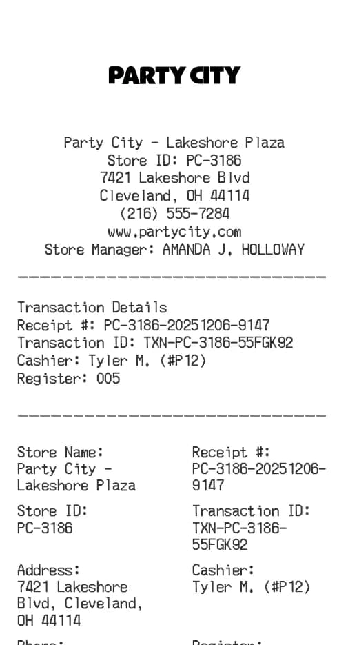 Party City Receipt Logo