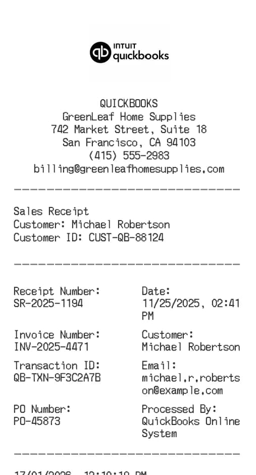 Quick Books Receipt Logo