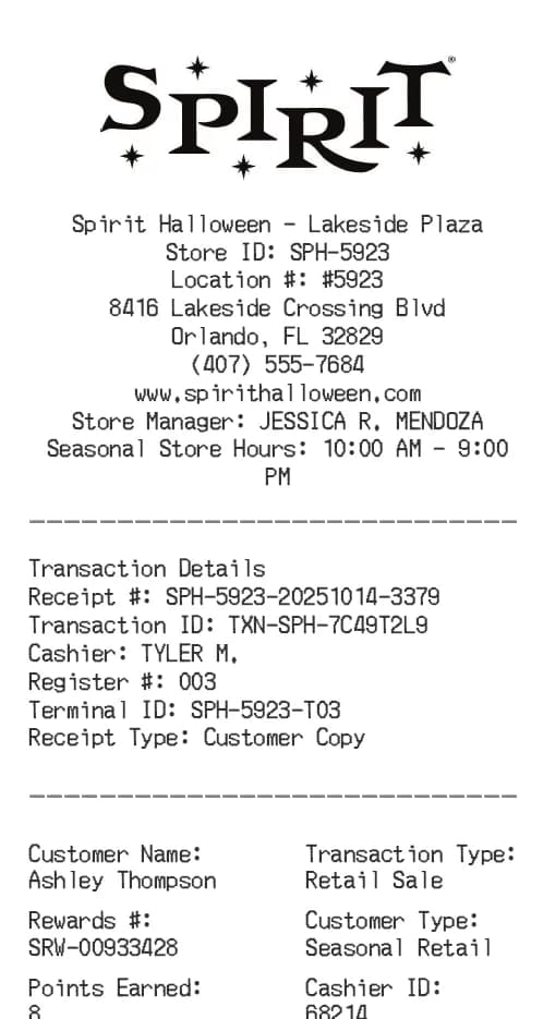 Spirit Halloween Receipt Logo