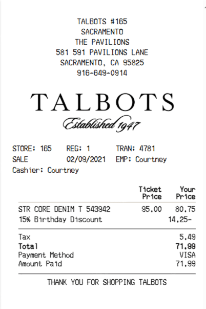 Talbots Receipt Logo