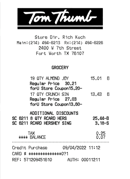 Tom Thumb Receipt Logo