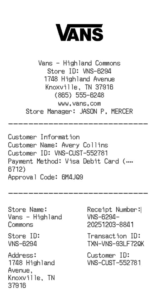 Vans Receipt Logo