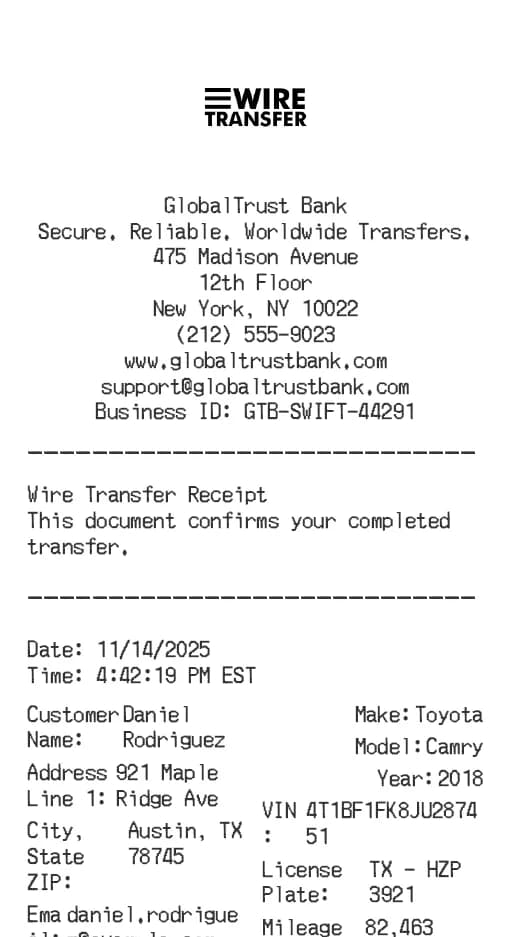 Wire Transfer Receipt Logo