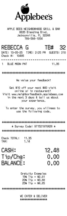 AppleBees Receipt Logo