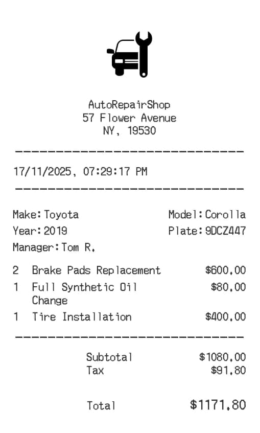 Car Repair Receipt Logo