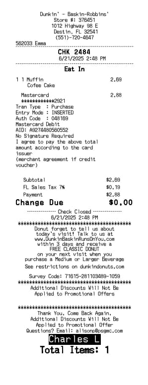 Dunkin' Donuts Quittungslogo