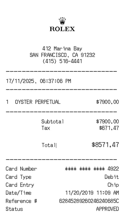 Rolex Receipt Logo