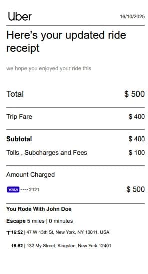 Logotipo de recibo de Uber