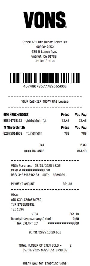 Vons Receipt Logo