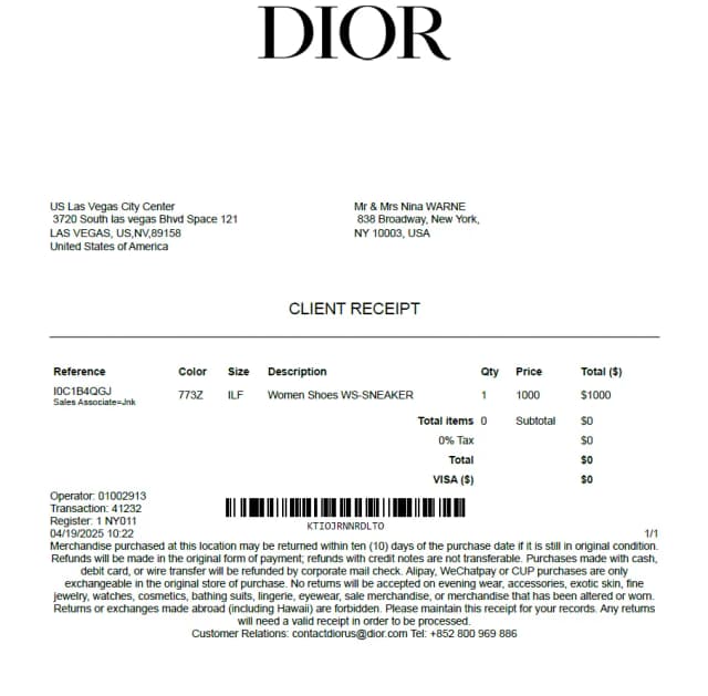 Logo di ricevuta Dior
