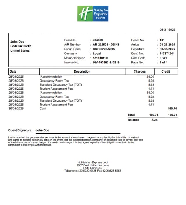 Holiday Inn Receipt Logo