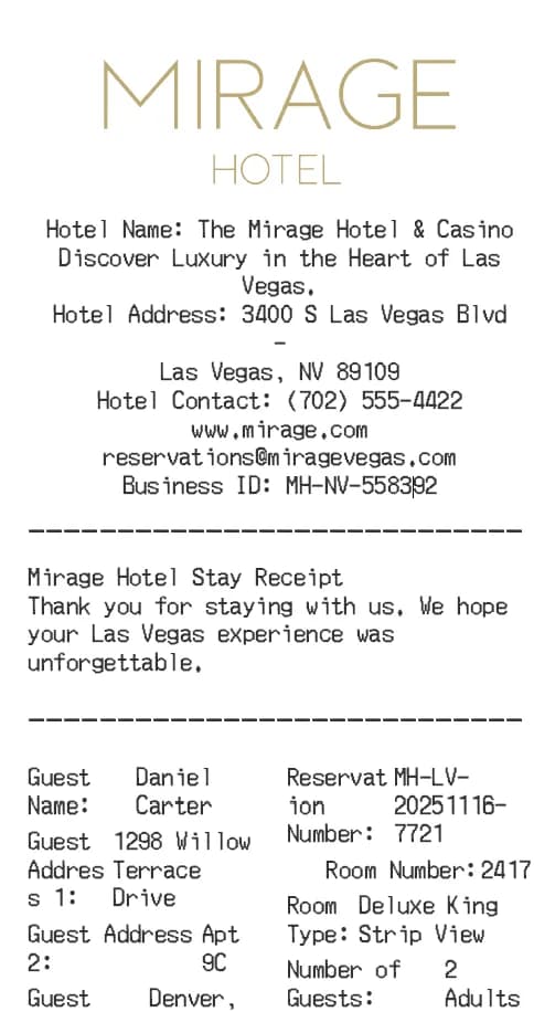 Mirage Hotel Receipt Logo
