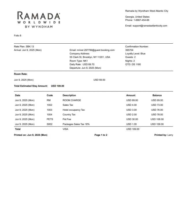 Ramada Hotel Receipt Logo