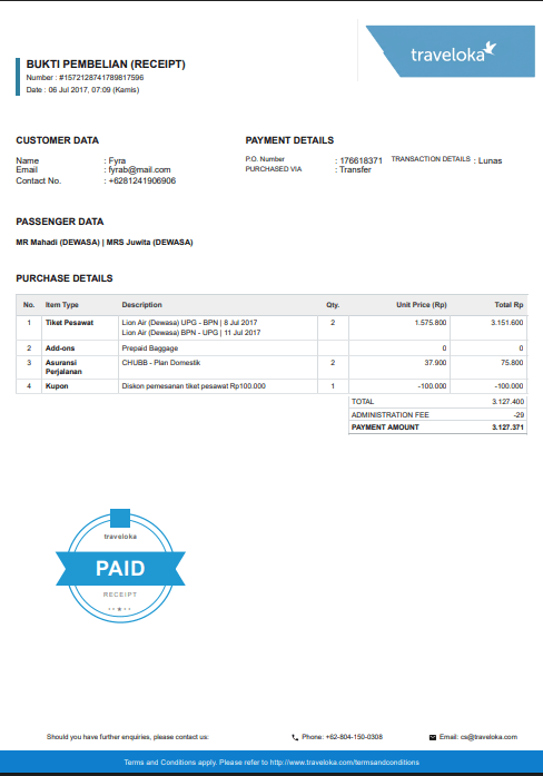 Traveloka Hotel Receipt Logo